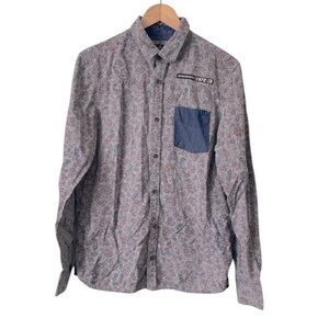 Buffalo David Bitton Blue burgundy floral long sleeve Button Down Shirt sz M